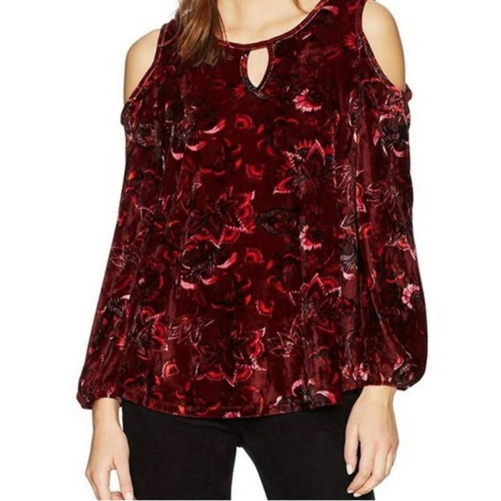 Blue Vintage America Velvet Cold Shoulder Long Sleeve Shirt Medium